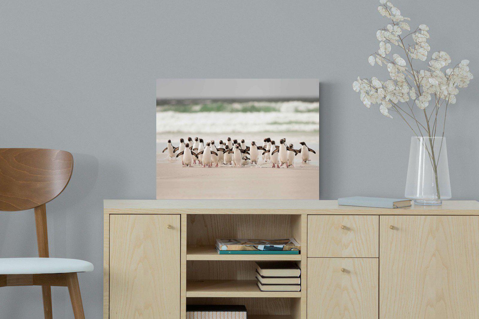 Penguin Flock-Wall_Art-60 x 45cm-Mounted Canvas-No Frame-Pixalot