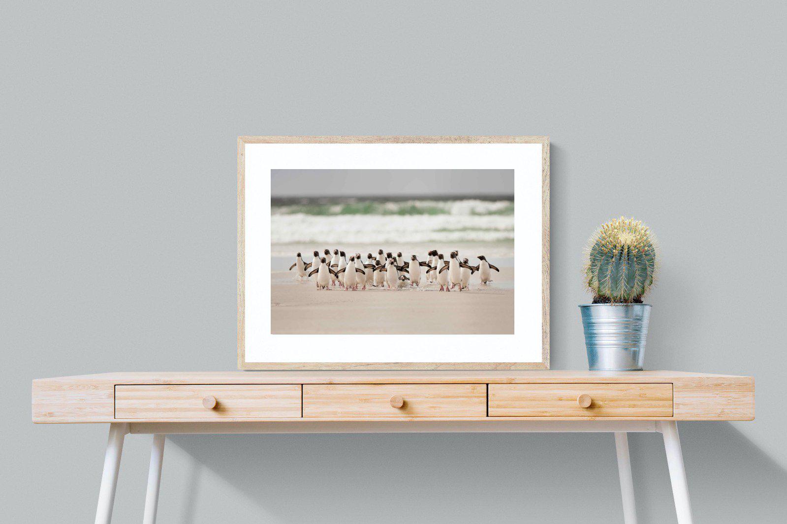 Penguin Flock-Wall_Art-80 x 60cm-Framed Print-Wood-Pixalot