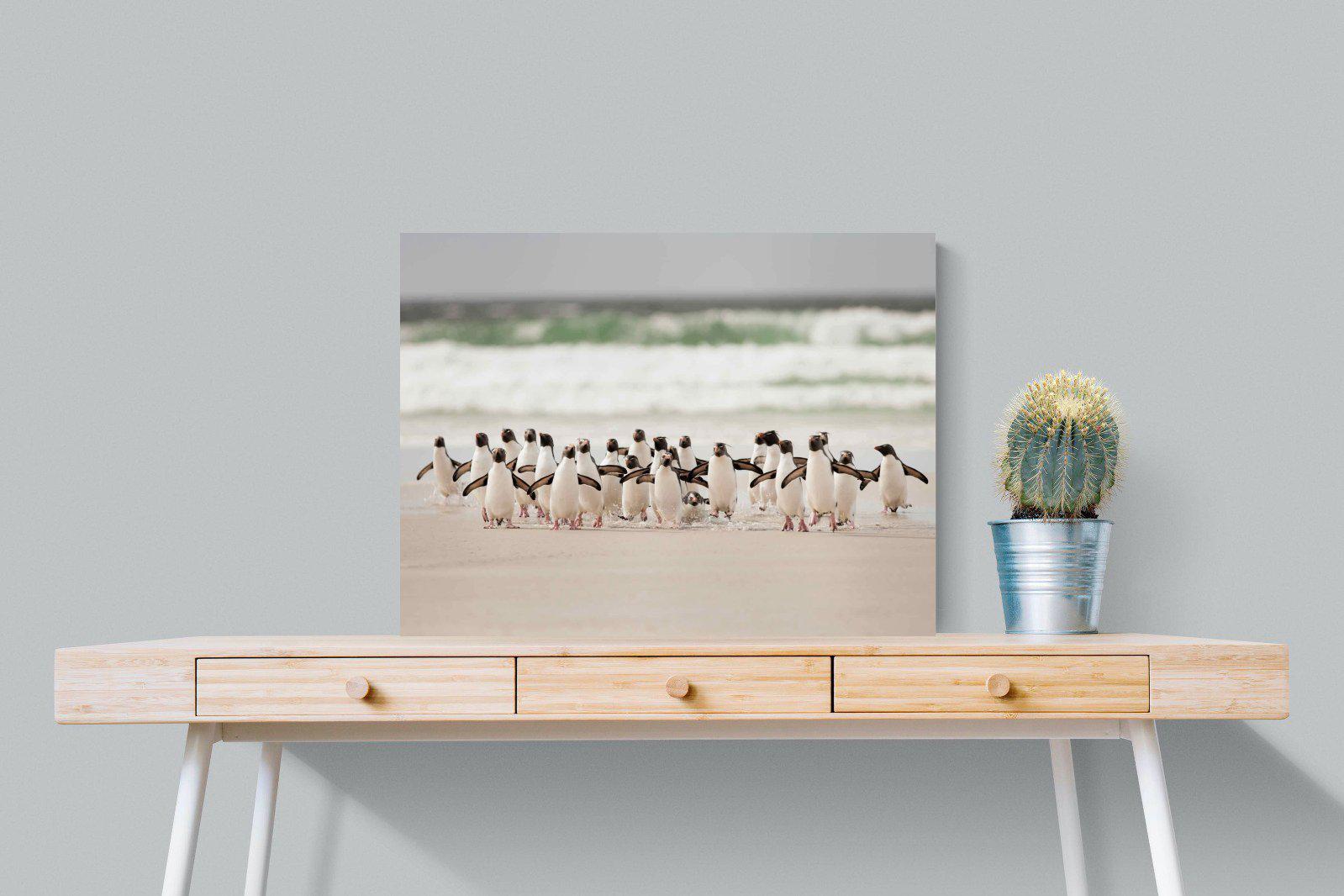 Penguin Flock-Wall_Art-80 x 60cm-Mounted Canvas-No Frame-Pixalot