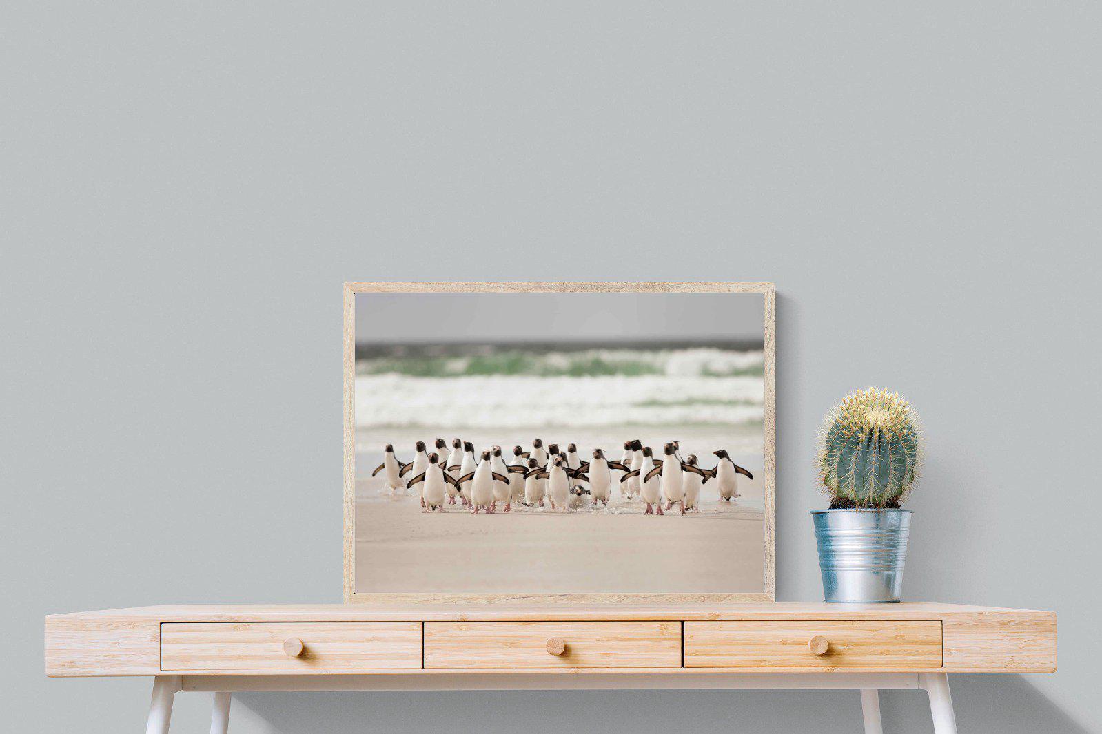 Penguin Flock-Wall_Art-80 x 60cm-Mounted Canvas-Wood-Pixalot