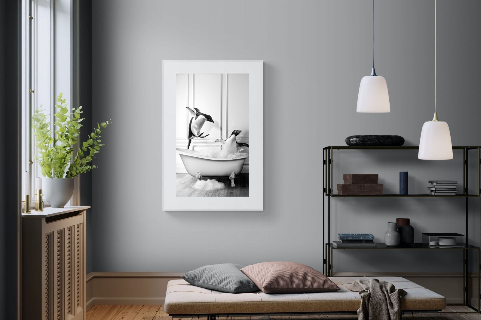 Penguin Tub-Wall_Art-100 x 150cm-Framed Print-White-Pixalot