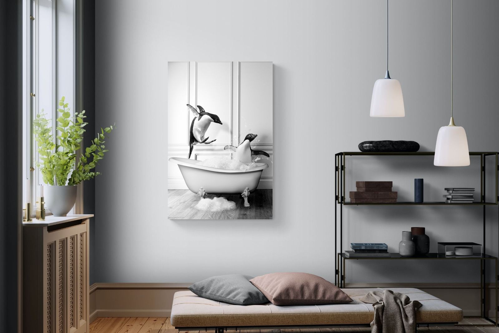 Penguin Tub-Wall_Art-100 x 150cm-Mounted Canvas-No Frame-Pixalot
