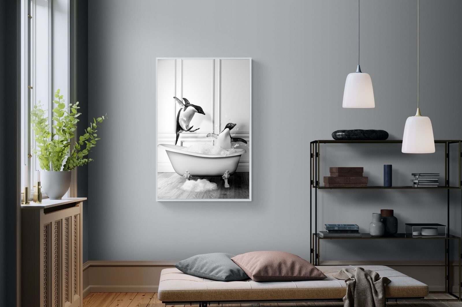 Penguin Tub-Wall_Art-100 x 150cm-Mounted Canvas-White-Pixalot