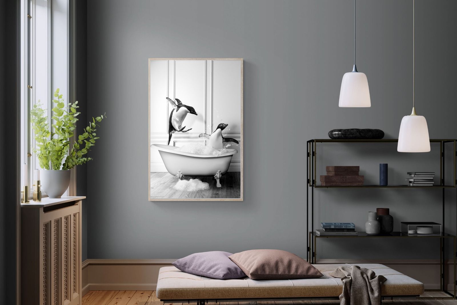 Penguin Tub-Wall_Art-100 x 150cm-Mounted Canvas-Wood-Pixalot