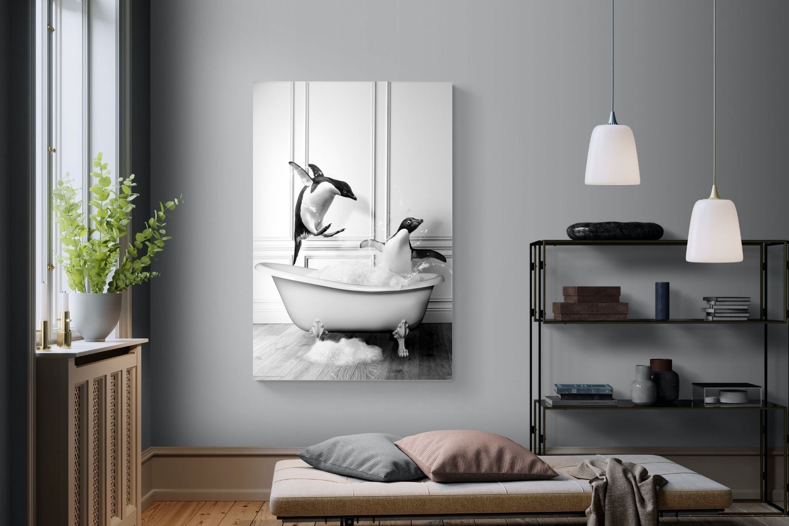 Penguin Tub-Wall_Art-120 x 180cm-Mounted Canvas-No Frame-Pixalot