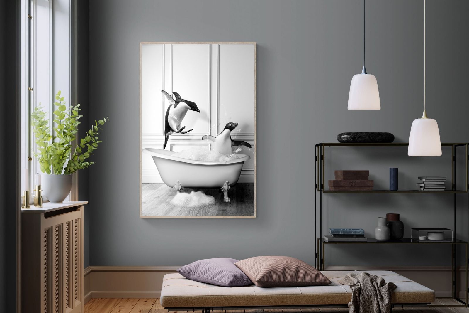 Penguin Tub-Wall_Art-120 x 180cm-Mounted Canvas-Wood-Pixalot