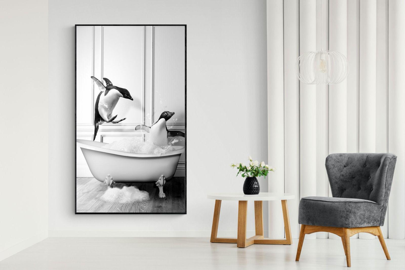 Penguin Tub-Wall_Art-130 x 220cm-Mounted Canvas-Black-Pixalot