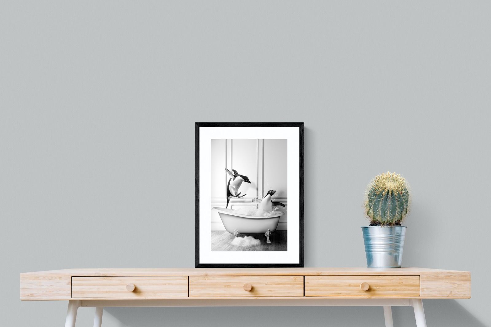 Penguin Tub-Wall_Art-45 x 60cm-Framed Print-Black-Pixalot
