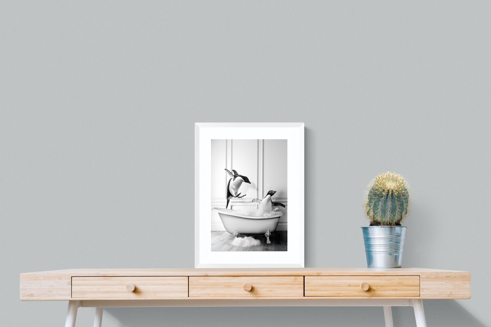 Penguin Tub-Wall_Art-45 x 60cm-Framed Print-White-Pixalot