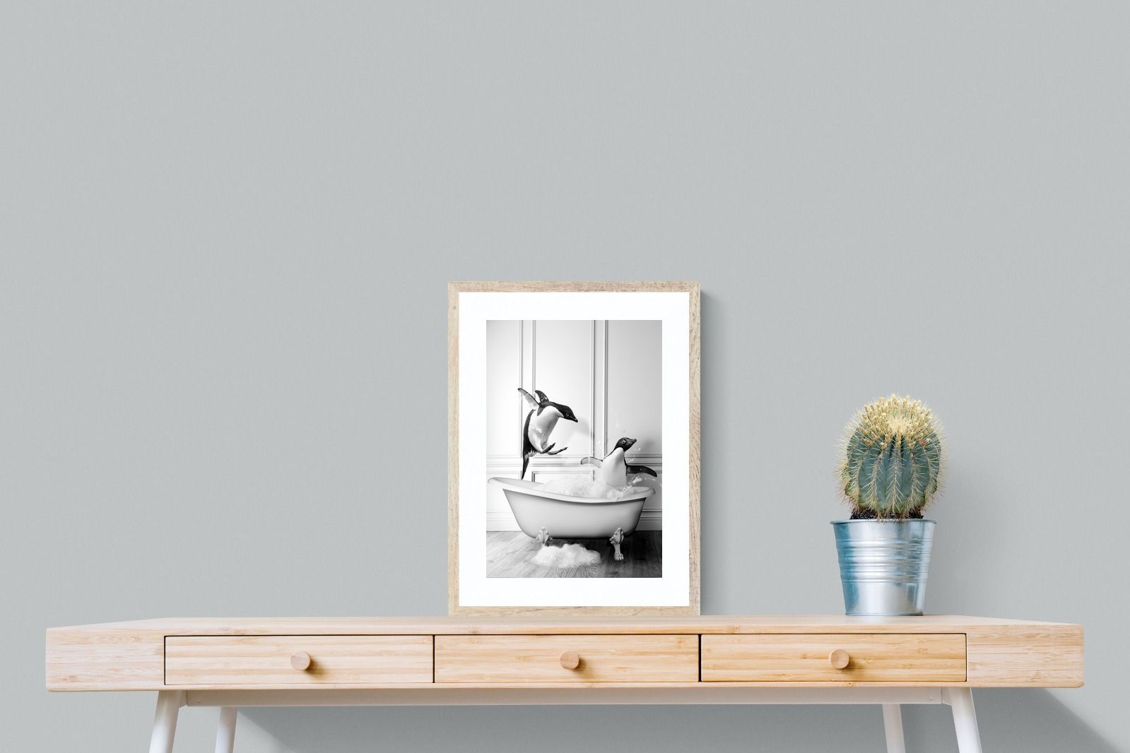 Penguin Tub-Wall_Art-45 x 60cm-Framed Print-Wood-Pixalot