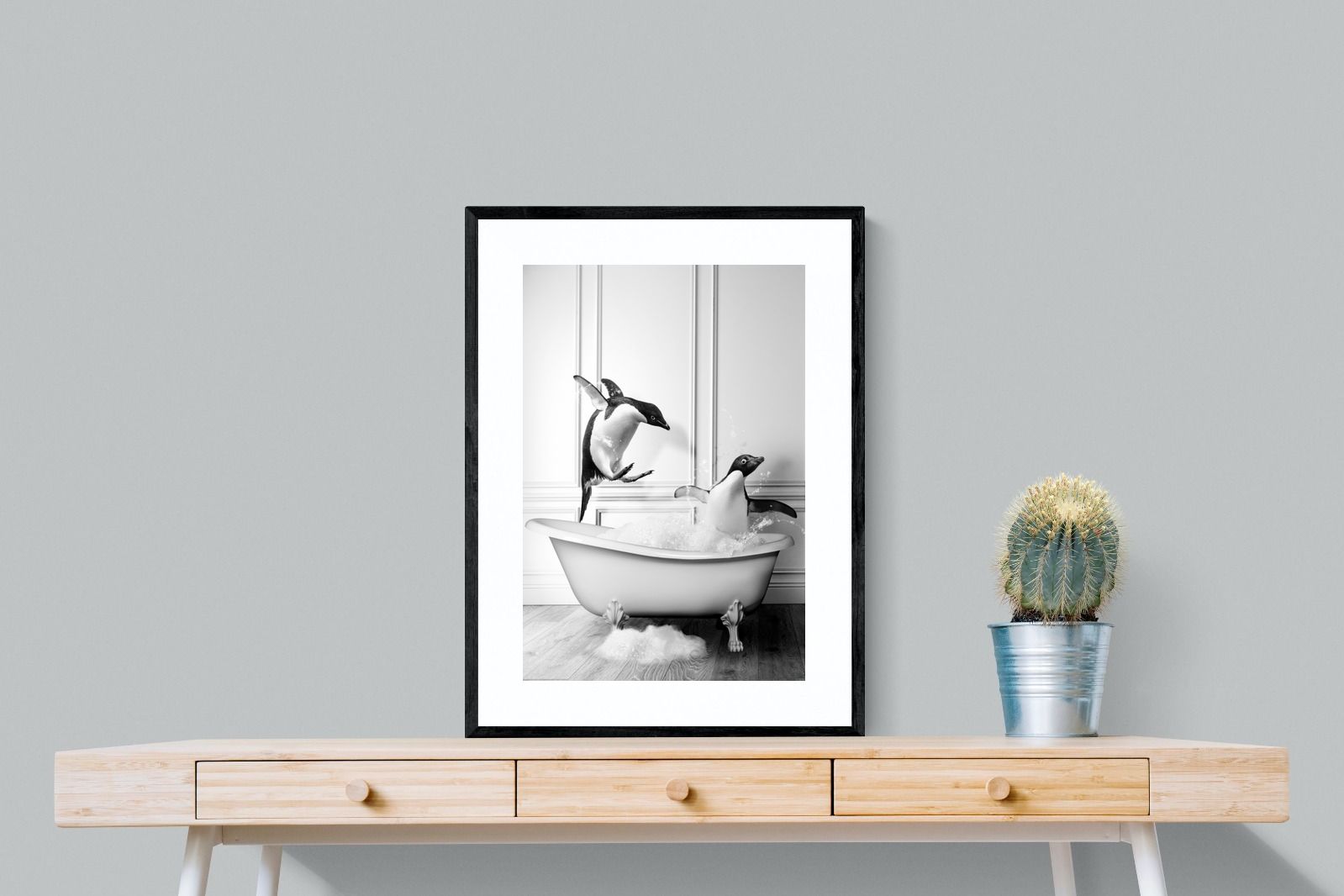 Penguin Tub-Wall_Art-60 x 80cm-Framed Print-Black-Pixalot