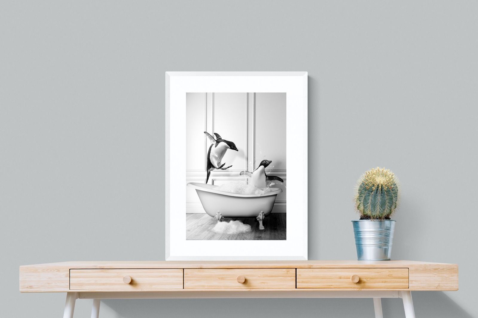 Penguin Tub-Wall_Art-60 x 80cm-Framed Print-White-Pixalot