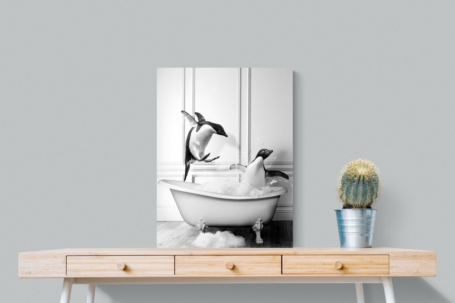 Penguin Tub-Wall_Art-60 x 80cm-Mounted Canvas-No Frame-Pixalot