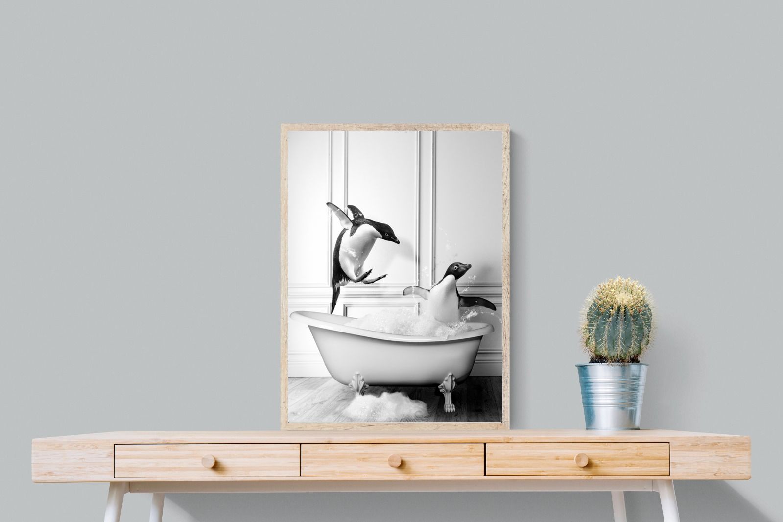 Penguin Tub-Wall_Art-60 x 80cm-Mounted Canvas-Wood-Pixalot