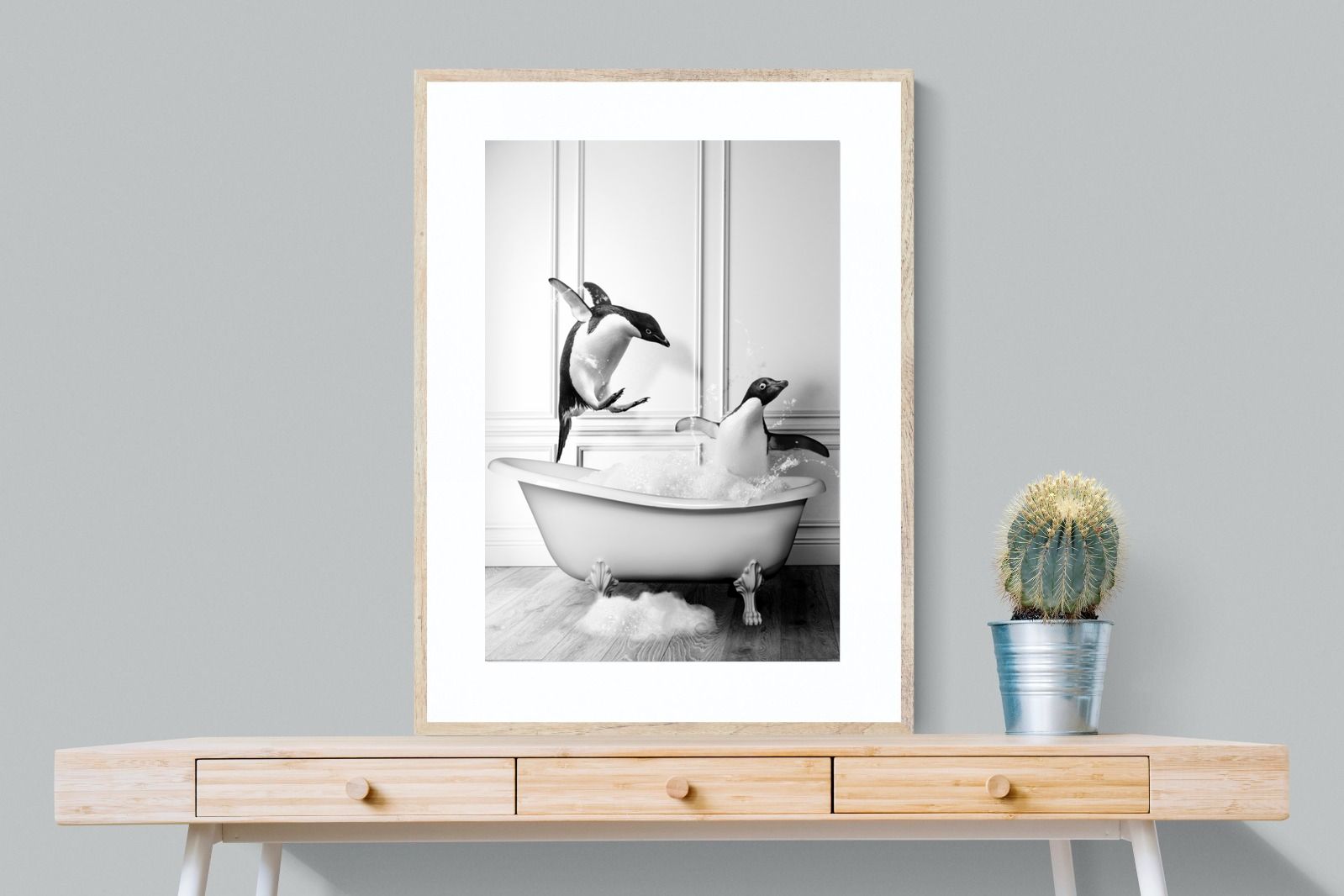 Penguin Tub-Wall_Art-75 x 100cm-Framed Print-Wood-Pixalot