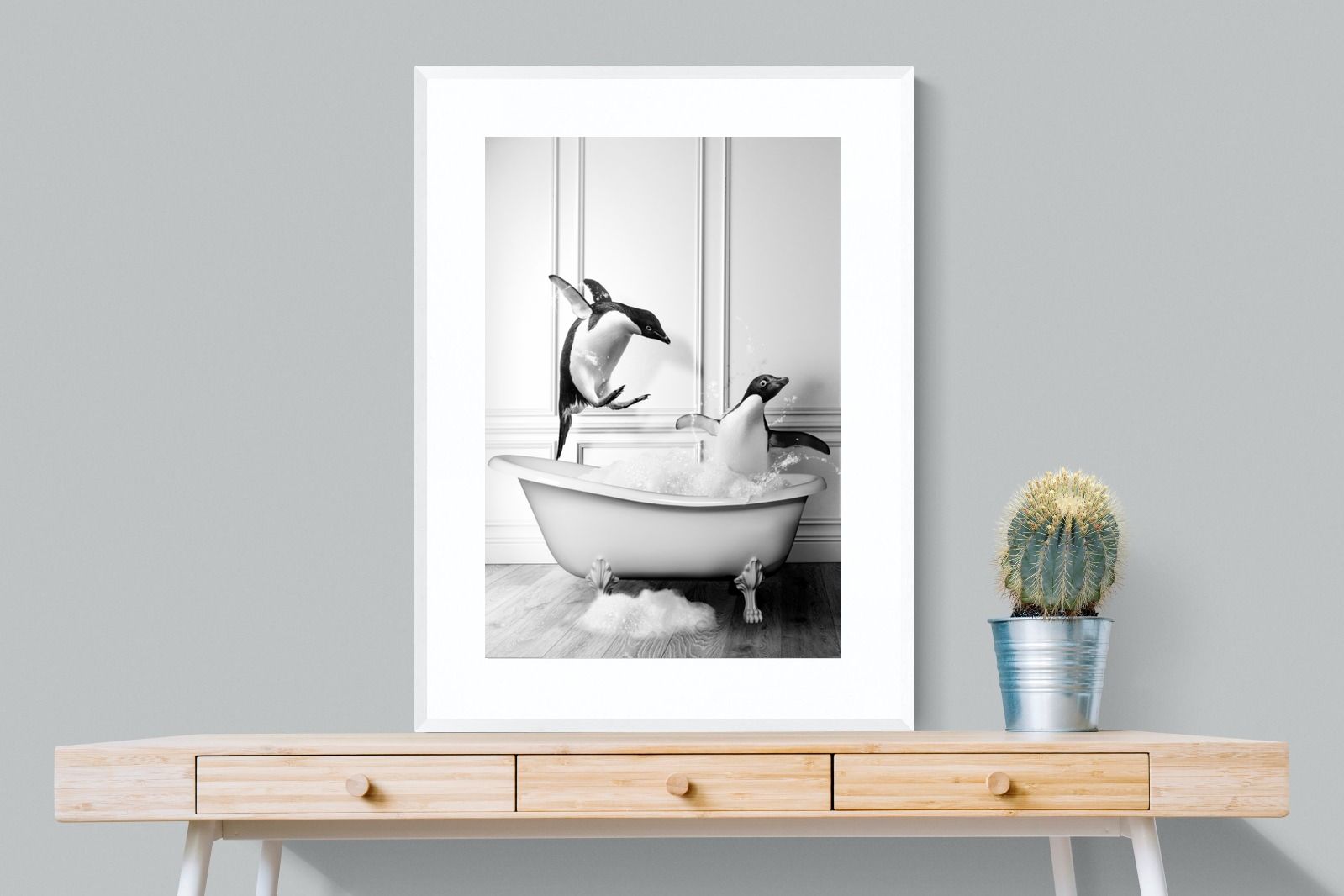 Penguin Tub-Wall_Art-75 x 100cm-Framed Print-White-Pixalot
