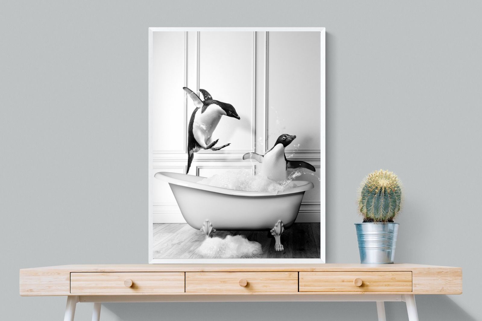 Penguin Tub-Wall_Art-75 x 100cm-Mounted Canvas-White-Pixalot