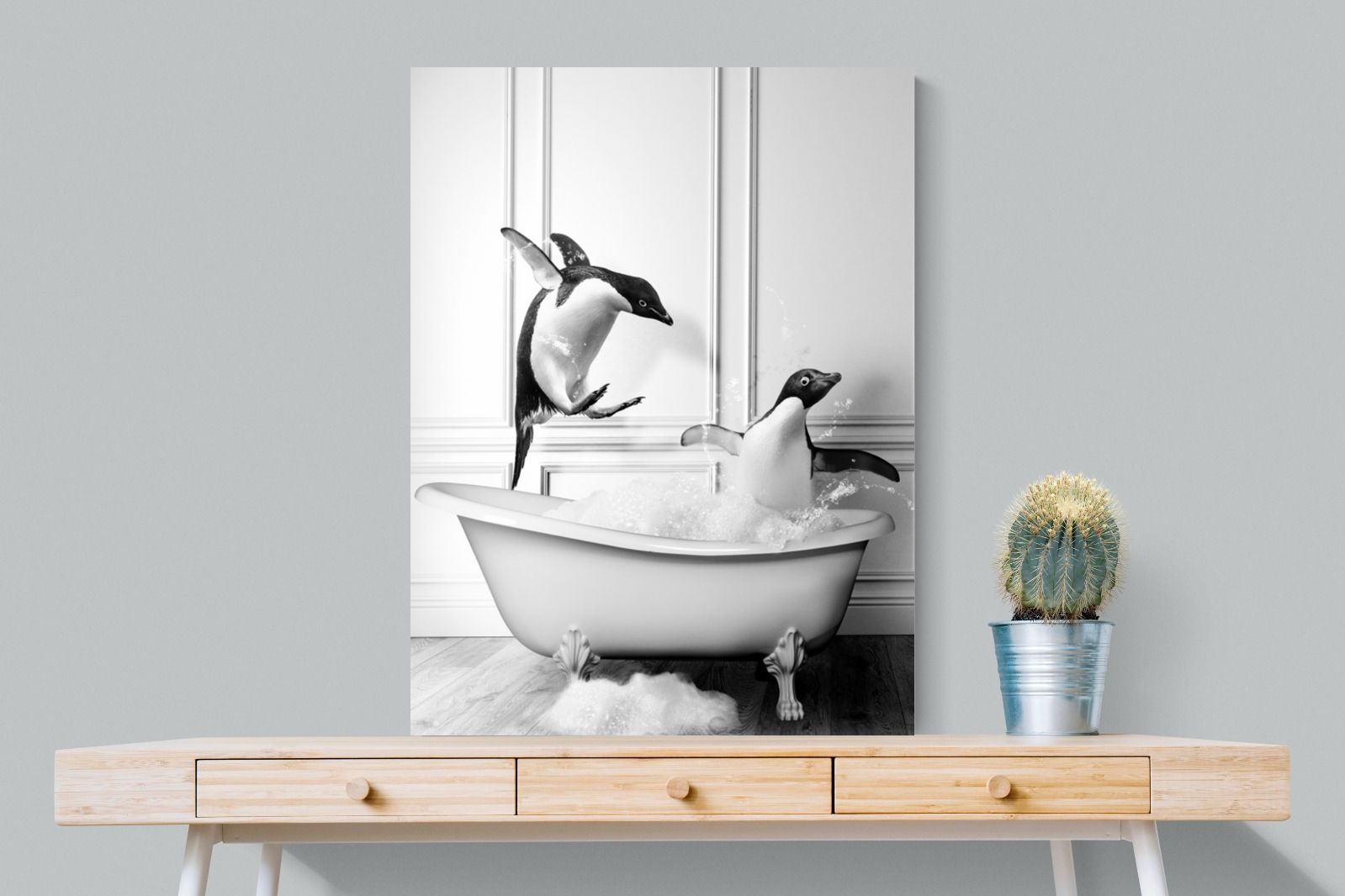 Penguin Tub-Wall_Art-75 x 100cm-Mounted Canvas-No Frame-Pixalot