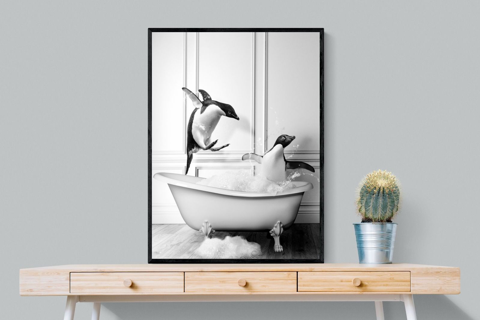 Penguin Tub-Wall_Art-75 x 100cm-Mounted Canvas-Black-Pixalot