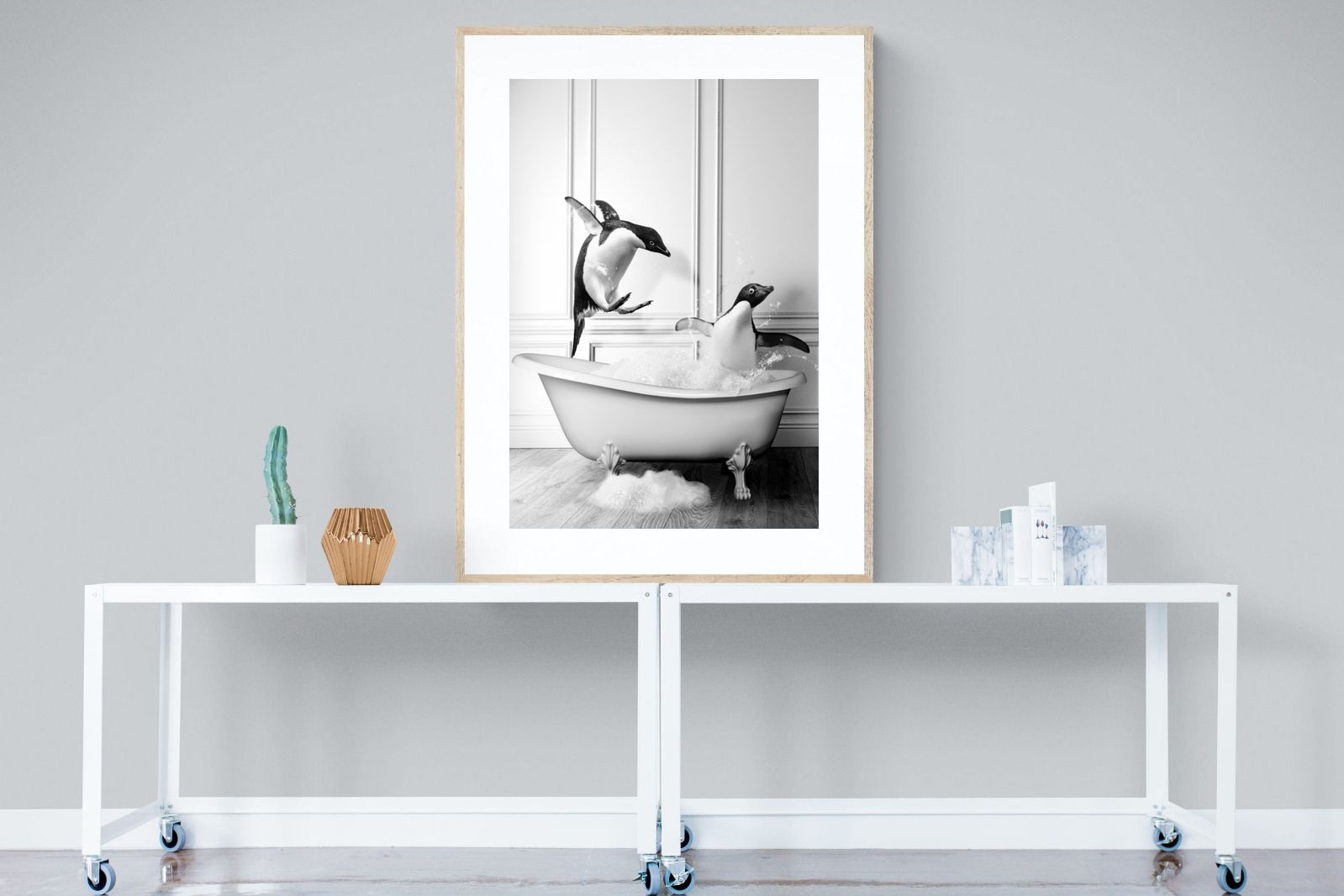Penguin Tub-Wall_Art-90 x 120cm-Framed Print-Wood-Pixalot
