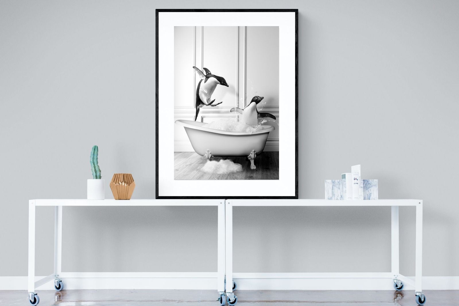 Penguin Tub-Wall_Art-90 x 120cm-Framed Print-Black-Pixalot