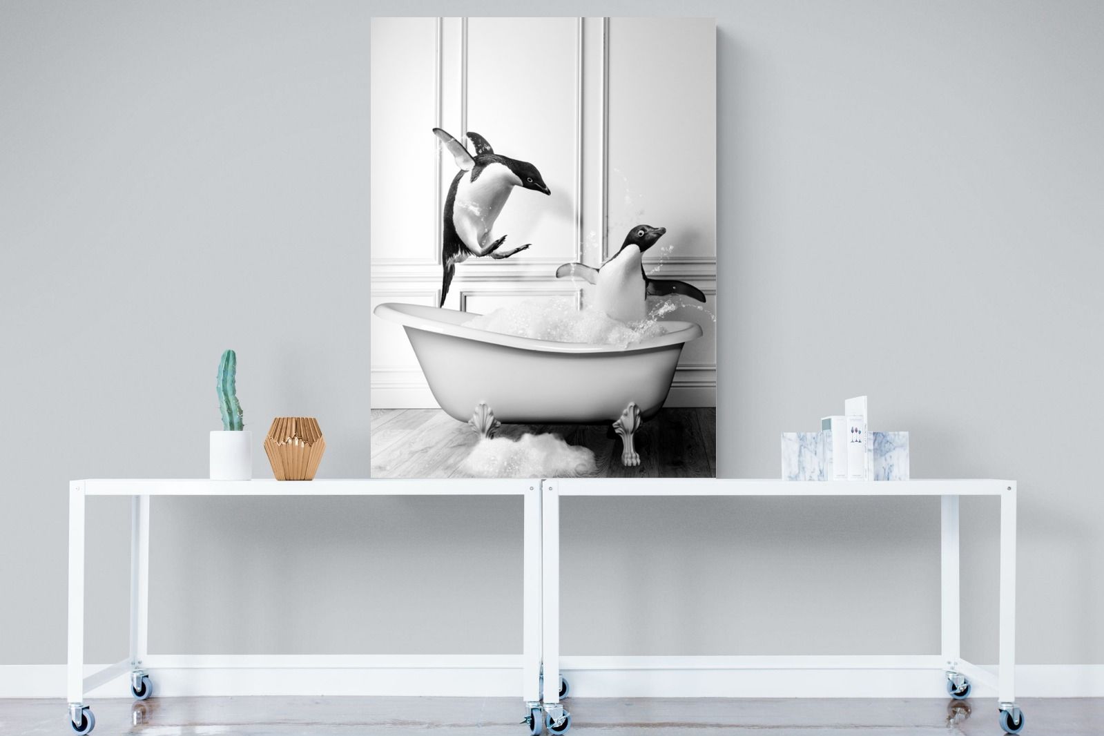 Penguin Tub-Wall_Art-90 x 120cm-Mounted Canvas-No Frame-Pixalot