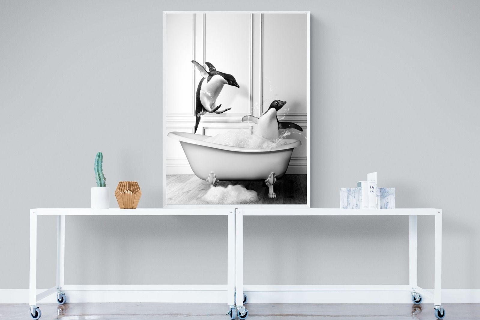Penguin Tub-Wall_Art-90 x 120cm-Mounted Canvas-White-Pixalot