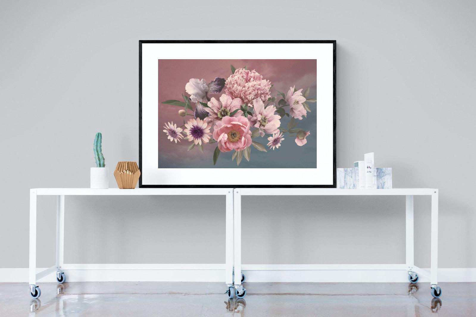 Peonies & Iris-Wall_Art-120 x 90cm-Framed Print-Black-Pixalot