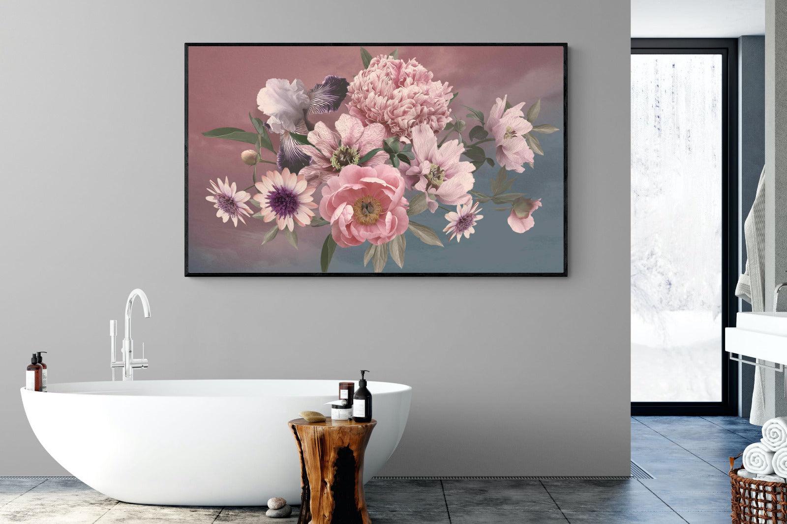 Peonies & Iris-Wall_Art-180 x 110cm-Mounted Canvas-Black-Pixalot