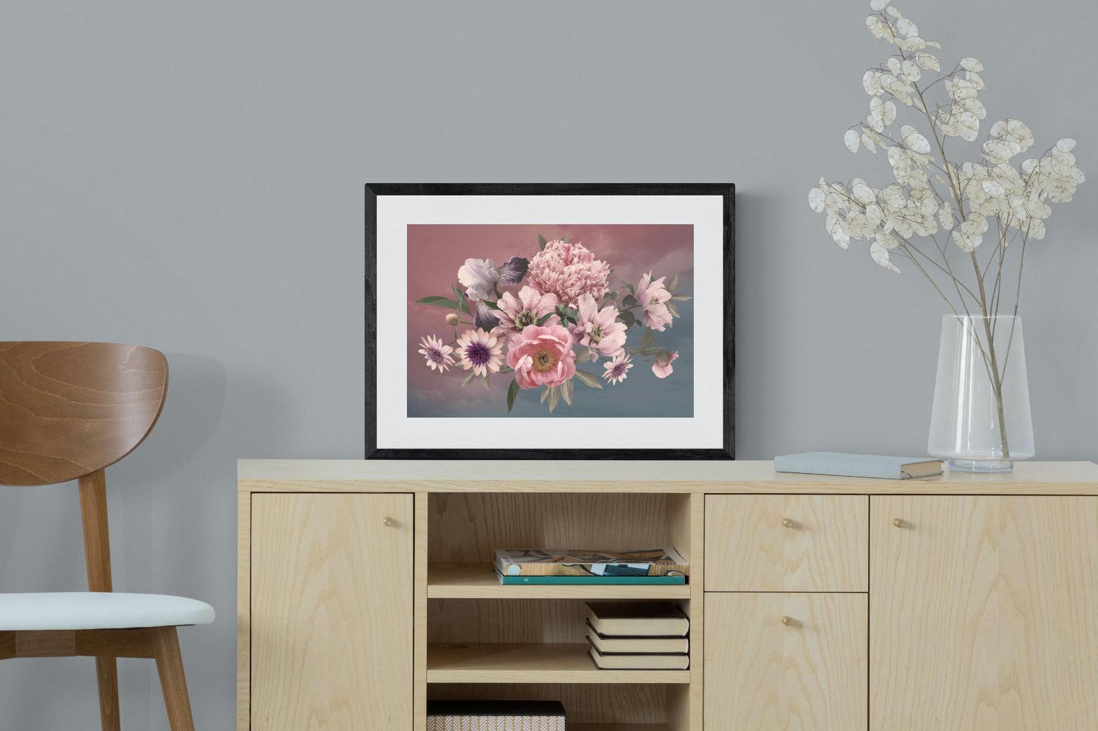 Peonies & Iris-Wall_Art-60 x 45cm-Framed Print-Black-Pixalot