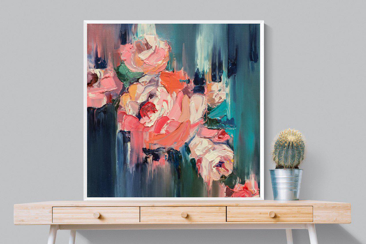 Peonies in Oil-Wall_Art-100 x 100cm-Mounted Canvas-White-Pixalot