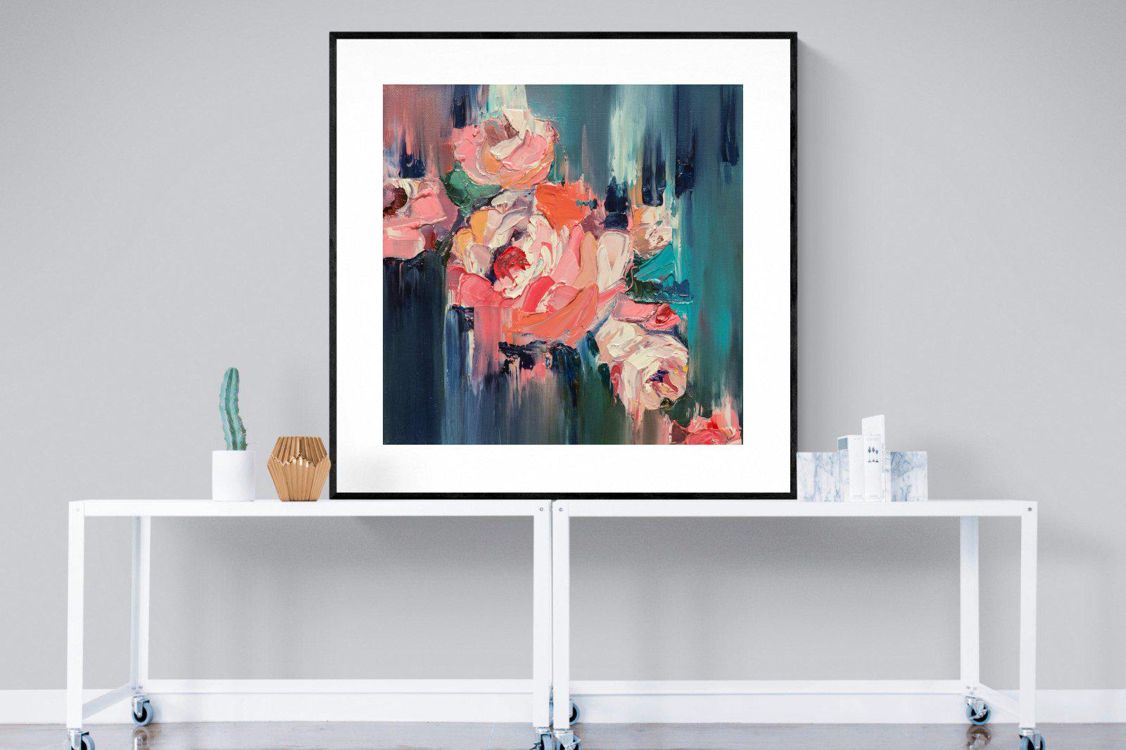 Peonies in Oil-Wall_Art-120 x 120cm-Framed Print-Black-Pixalot