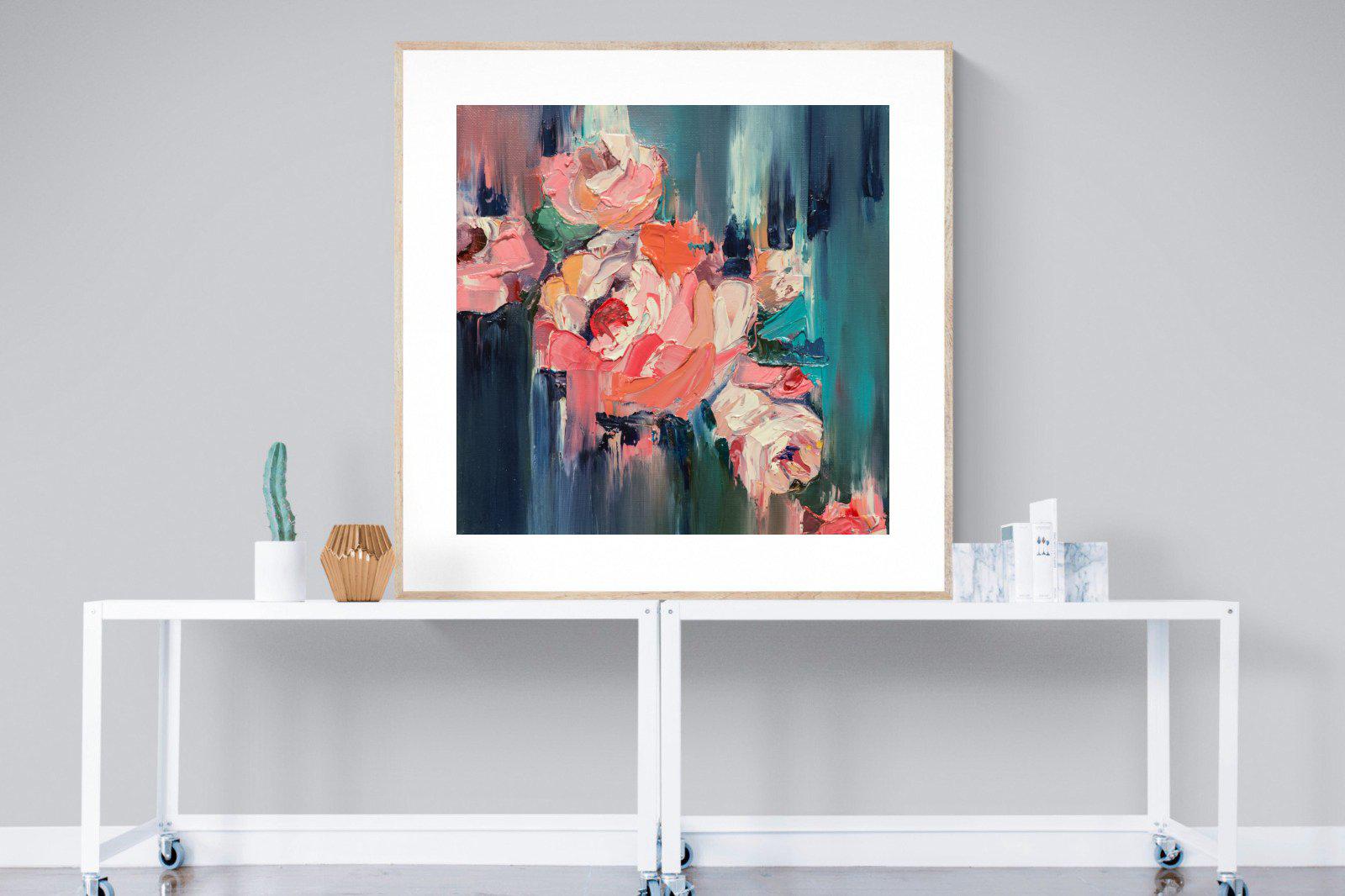 Peonies in Oil-Wall_Art-120 x 120cm-Framed Print-Wood-Pixalot