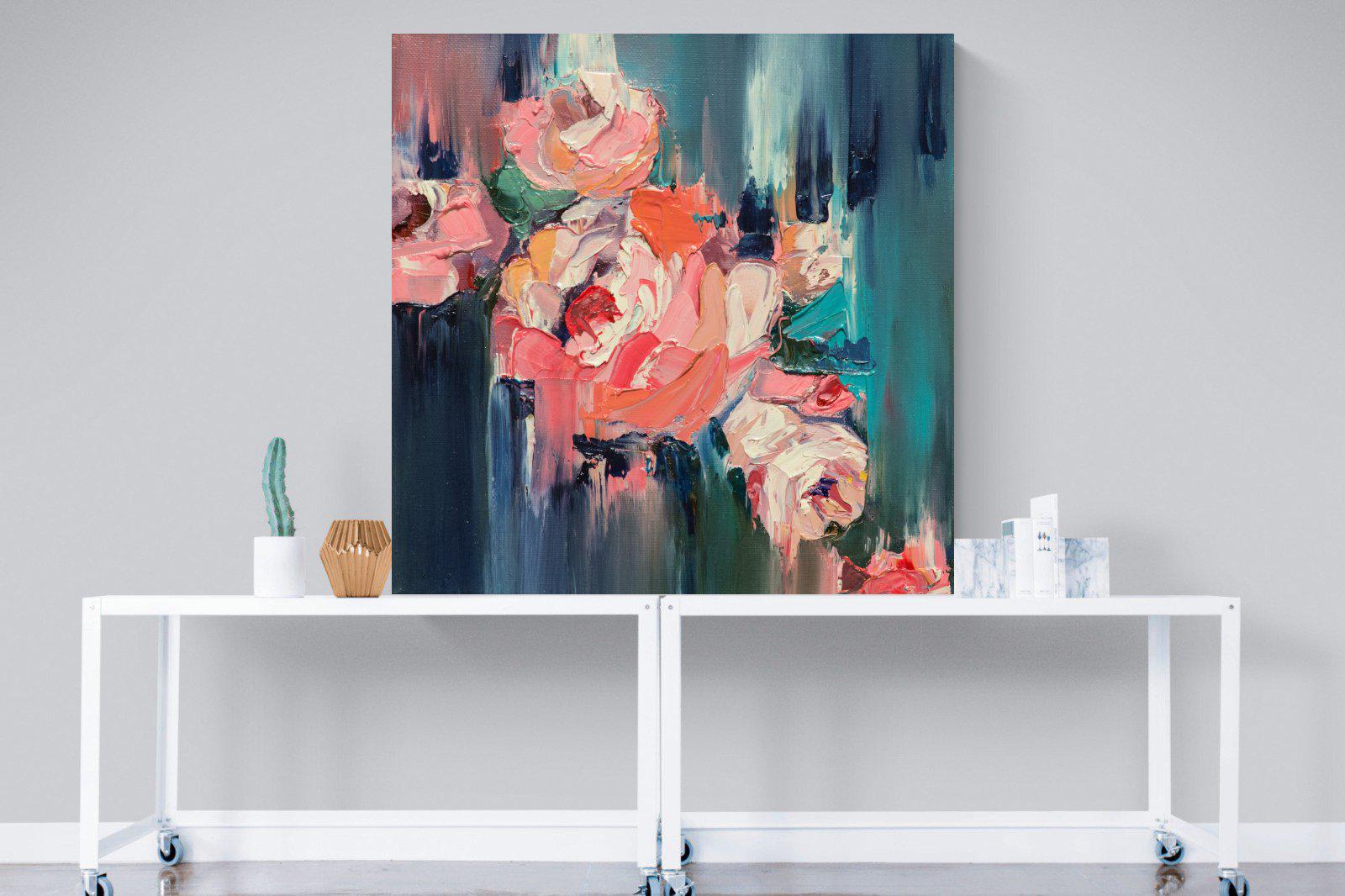 Peonies in Oil-Wall_Art-120 x 120cm-Mounted Canvas-No Frame-Pixalot