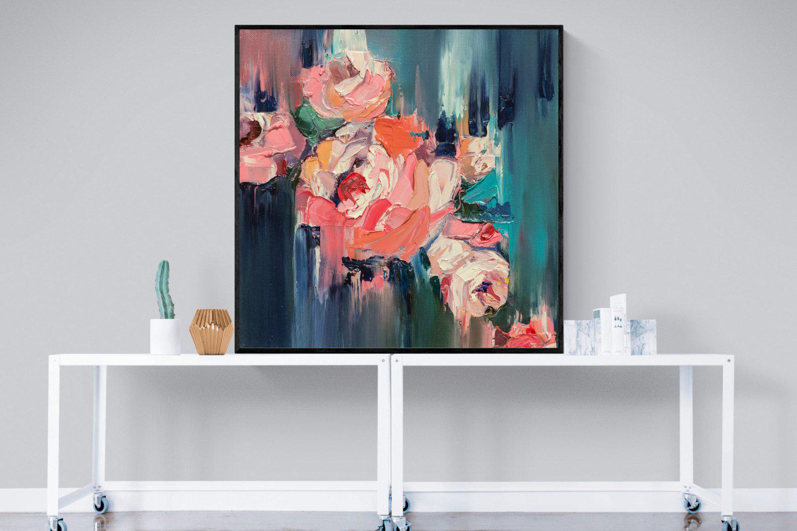 Peonies in Oil-Wall_Art-120 x 120cm-Mounted Canvas-Black-Pixalot