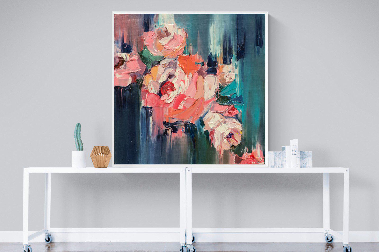 Peonies in Oil-Wall_Art-120 x 120cm-Mounted Canvas-White-Pixalot