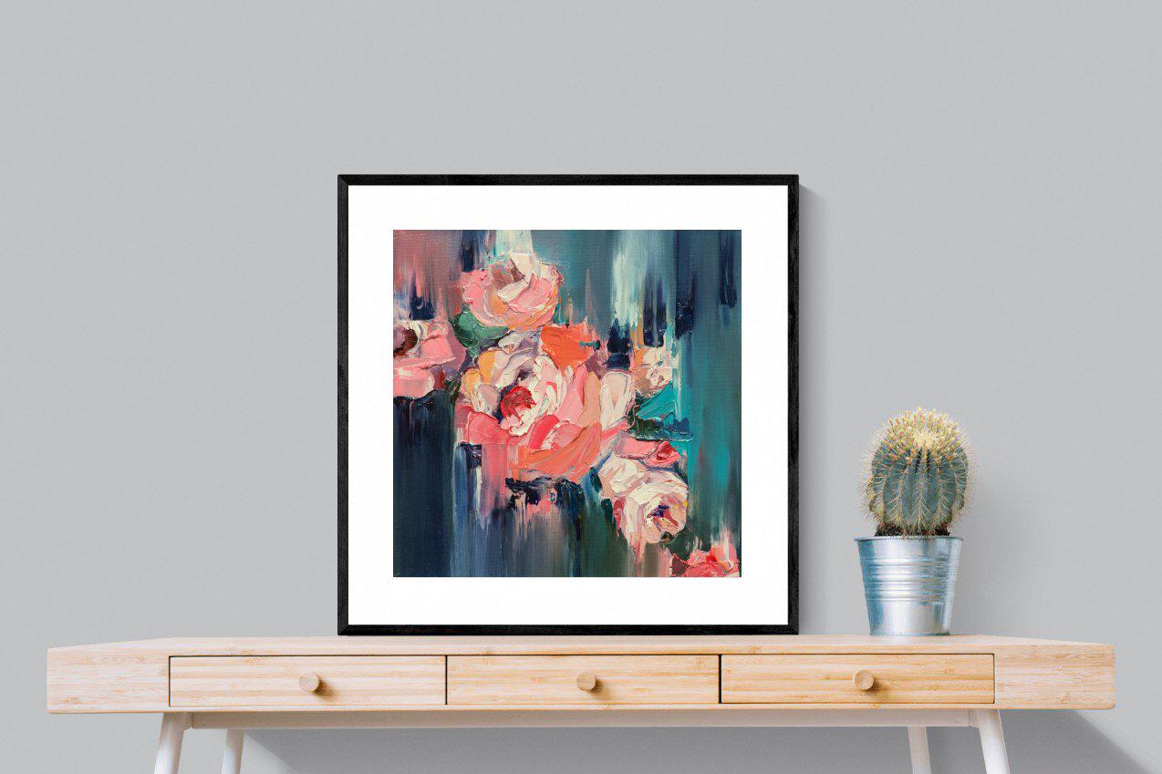 Peonies in Oil-Wall_Art-80 x 80cm-Framed Print-Black-Pixalot