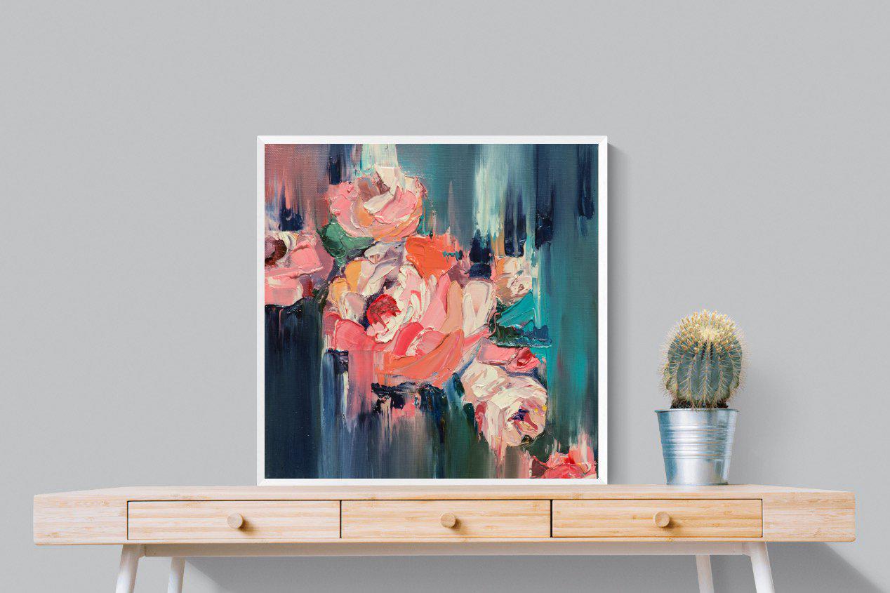 Peonies in Oil-Wall_Art-80 x 80cm-Mounted Canvas-White-Pixalot