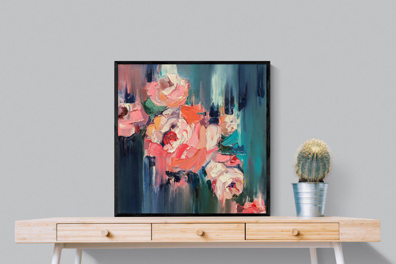 Peonies in Oil-Wall_Art-80 x 80cm-Mounted Canvas-Black-Pixalot