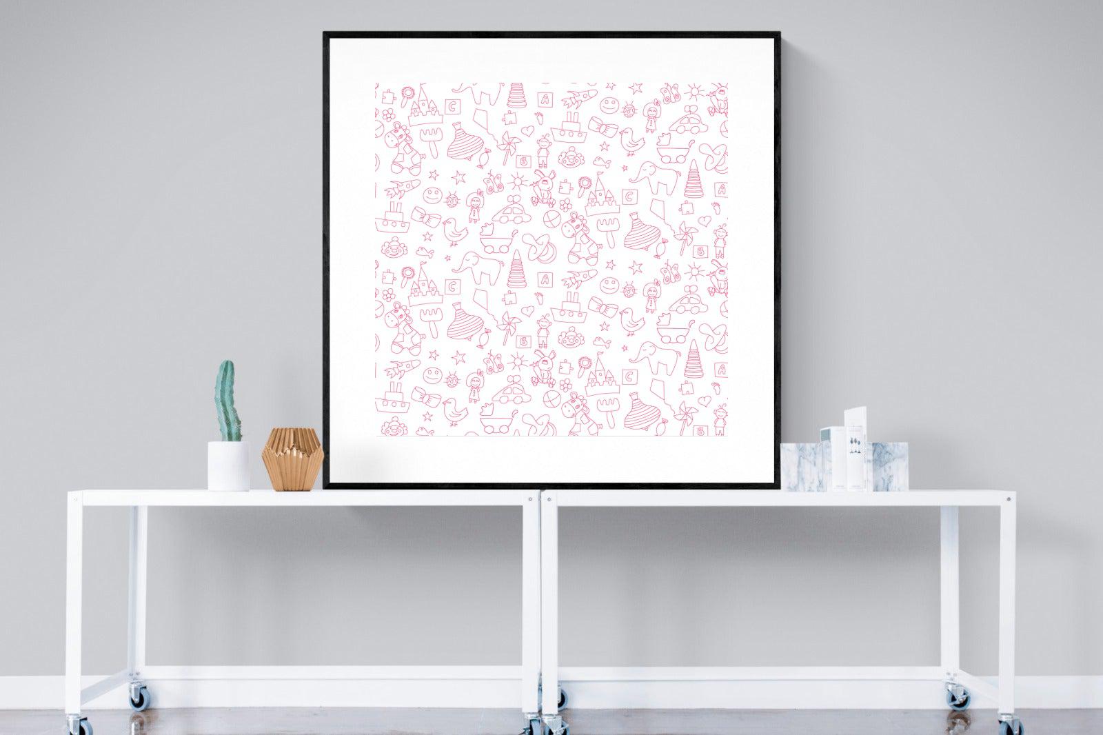 Pink Pattern-Wall_Art-120 x 120cm-Framed Print-Black-Pixalot