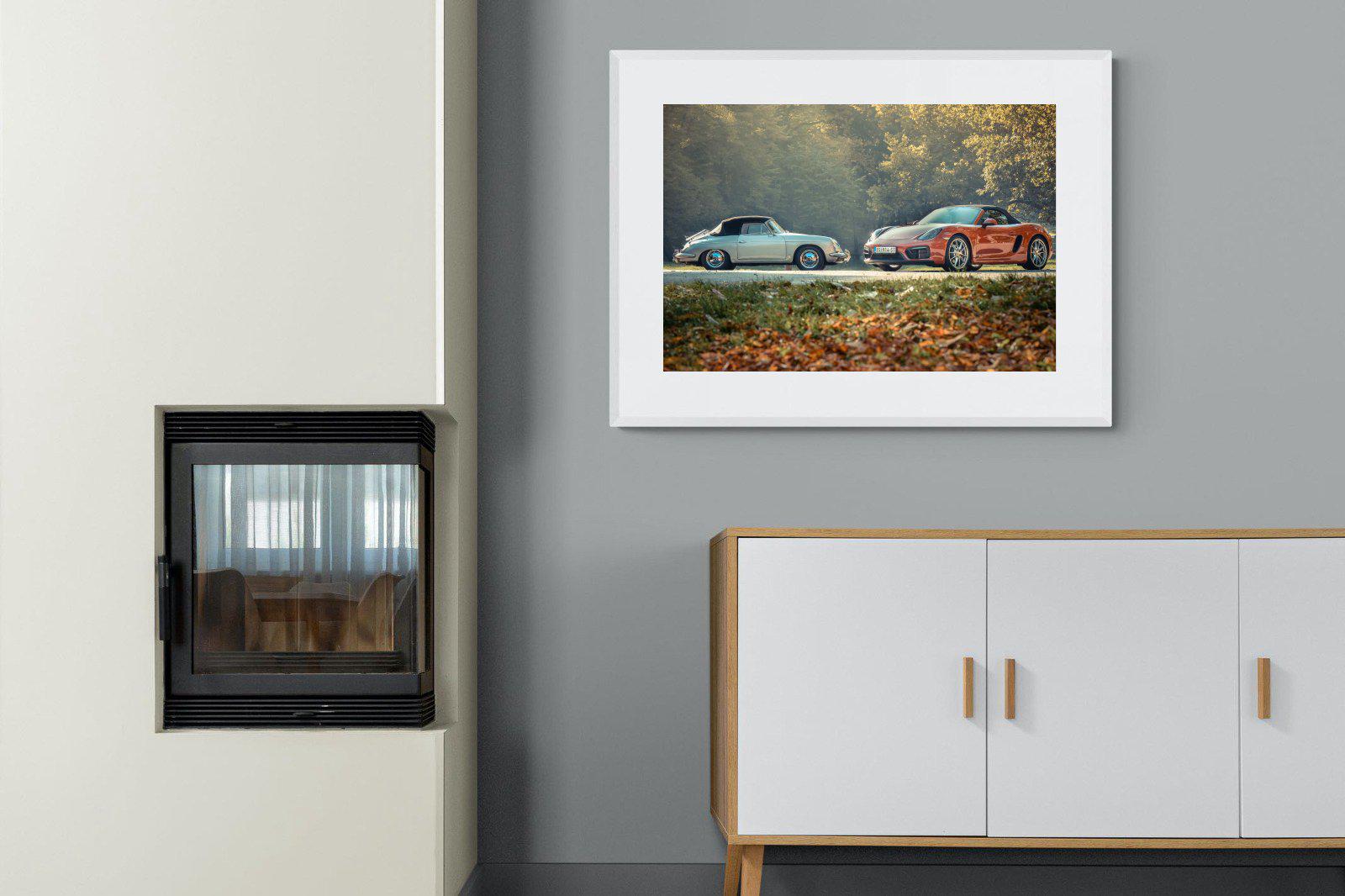 Porsche History-Wall_Art-100 x 75cm-Framed Print-White-Pixalot