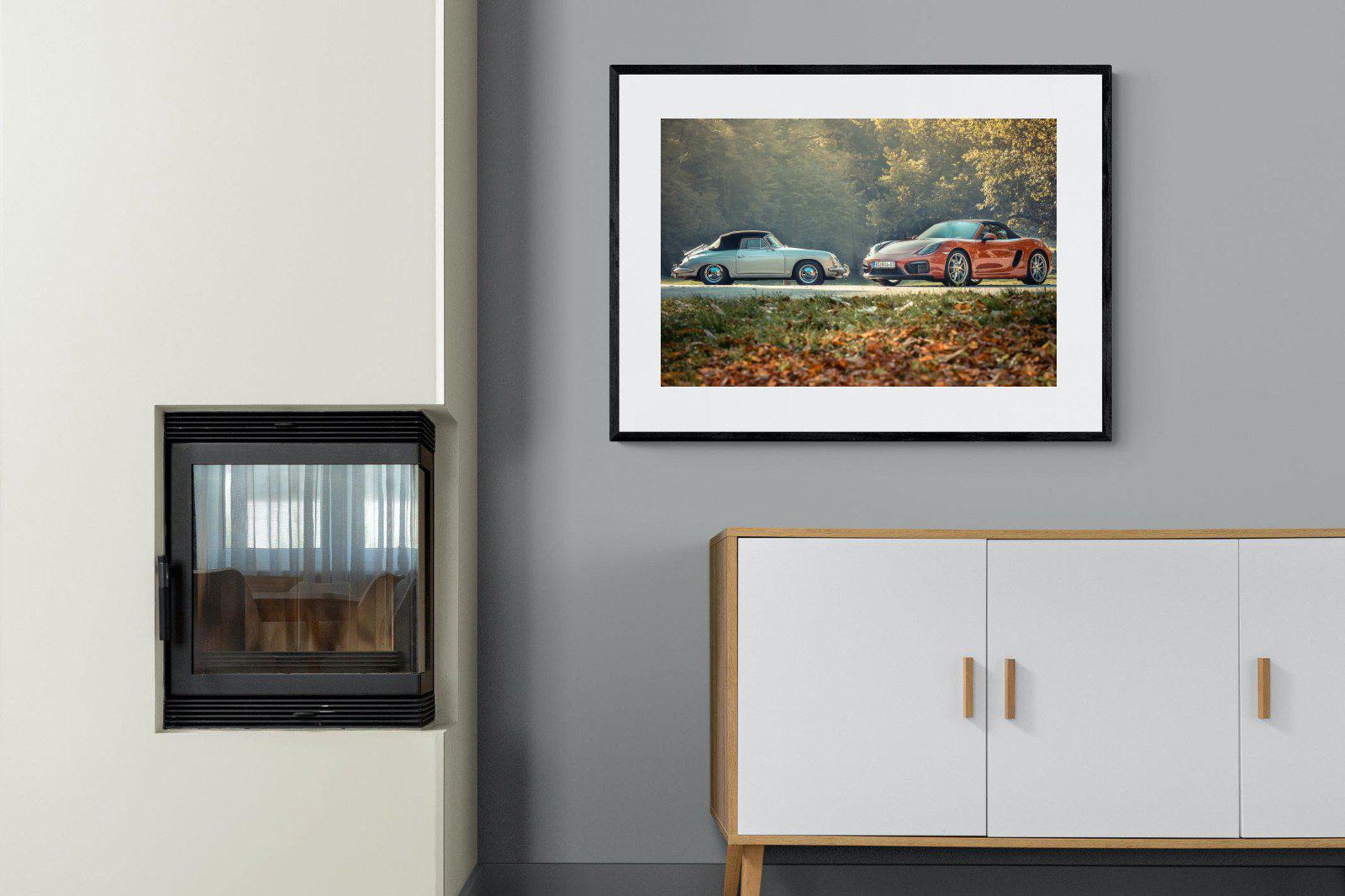 Porsche History-Wall_Art-100 x 75cm-Framed Print-Black-Pixalot
