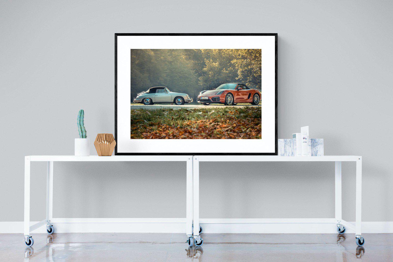 Porsche History-Wall_Art-120 x 90cm-Framed Print-Black-Pixalot