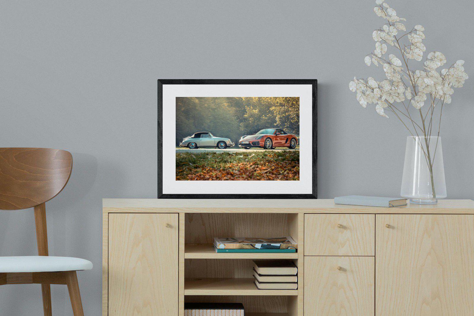 Porsche History-Wall_Art-60 x 45cm-Framed Print-Black-Pixalot