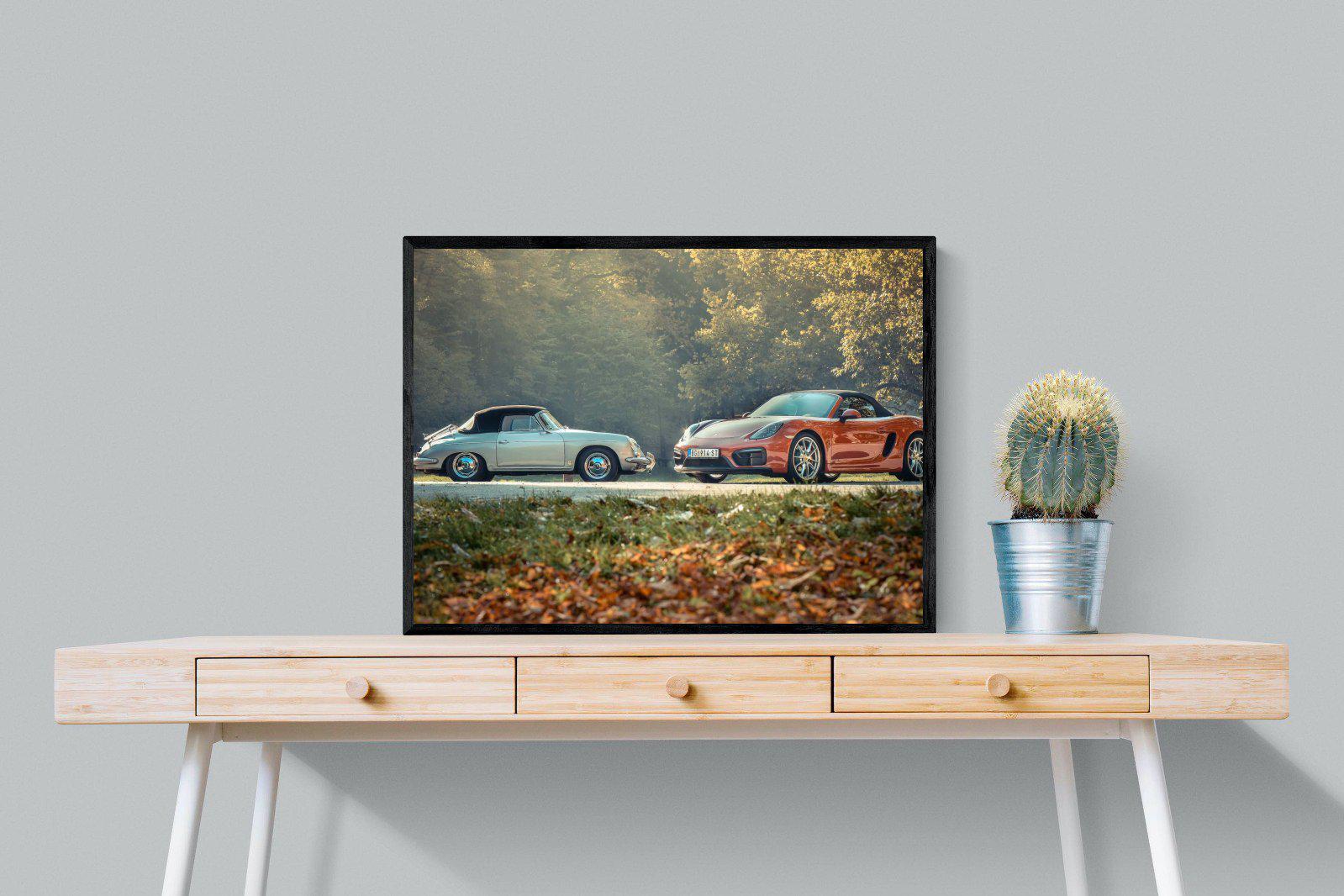 Porsche History-Wall_Art-80 x 60cm-Mounted Canvas-Black-Pixalot