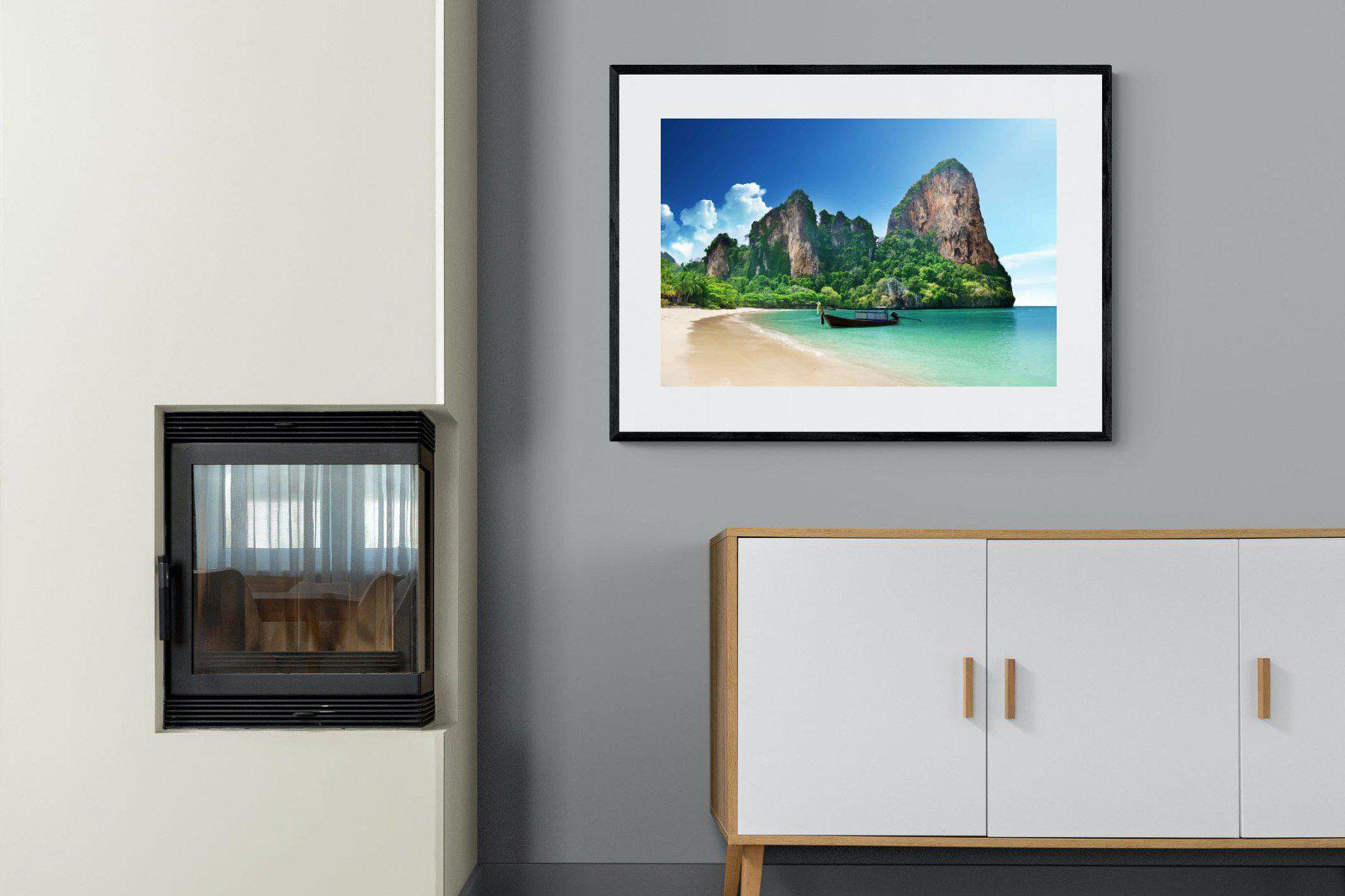 Railay Beach-Wall_Art-100 x 75cm-Framed Print-Black-Pixalot