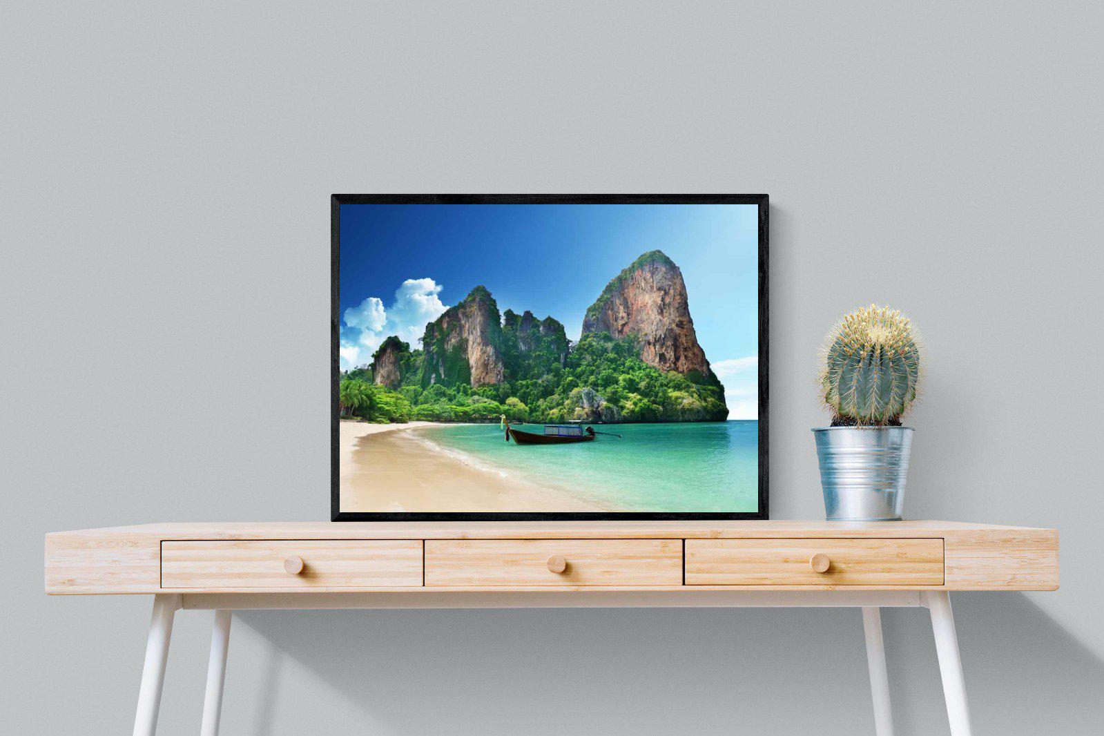 Railay Beach-Wall_Art-80 x 60cm-Mounted Canvas-Black-Pixalot