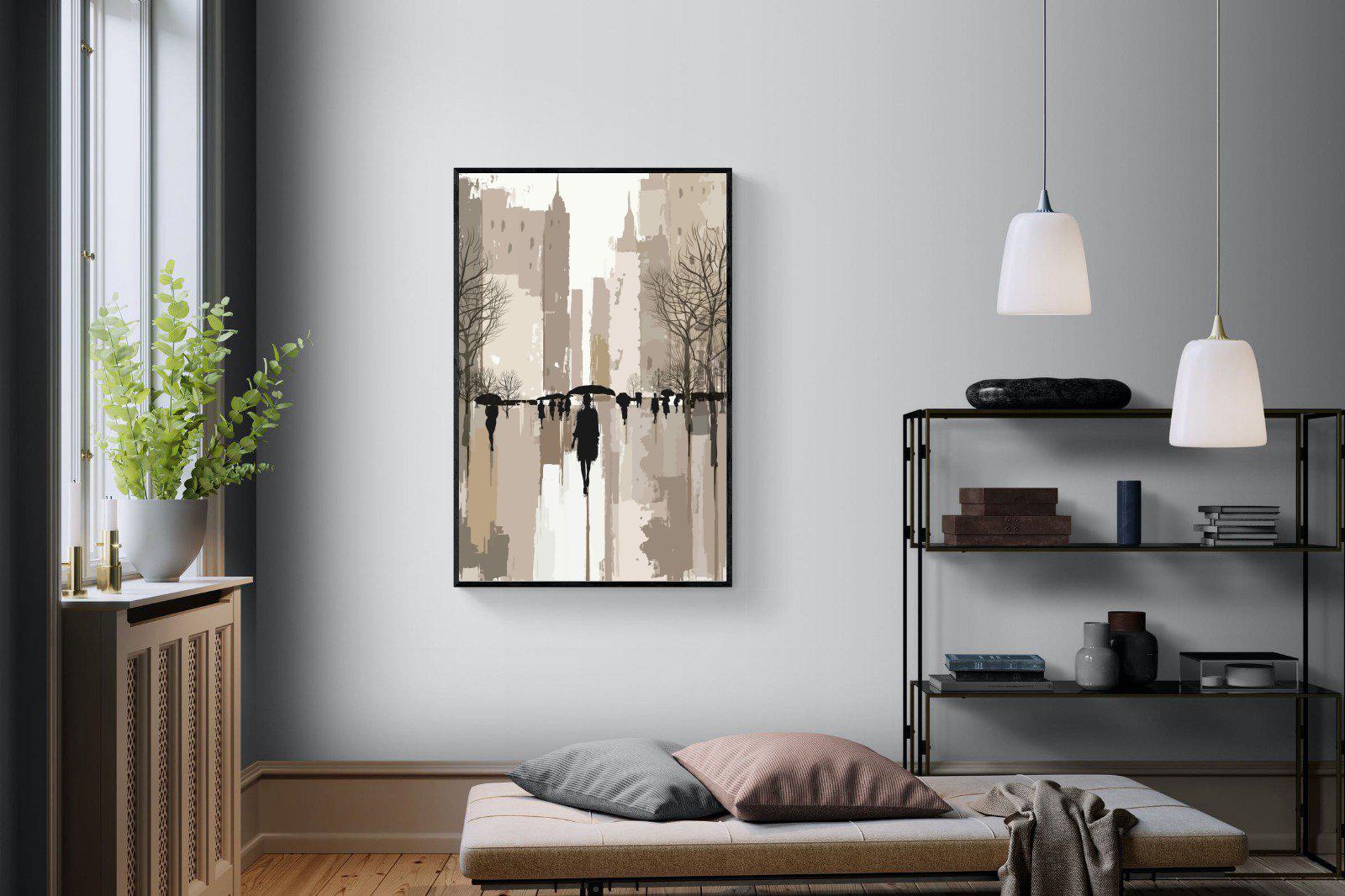 Rainy Manhattan-Wall_Art-100 x 150cm-Mounted Canvas-Black-Pixalot