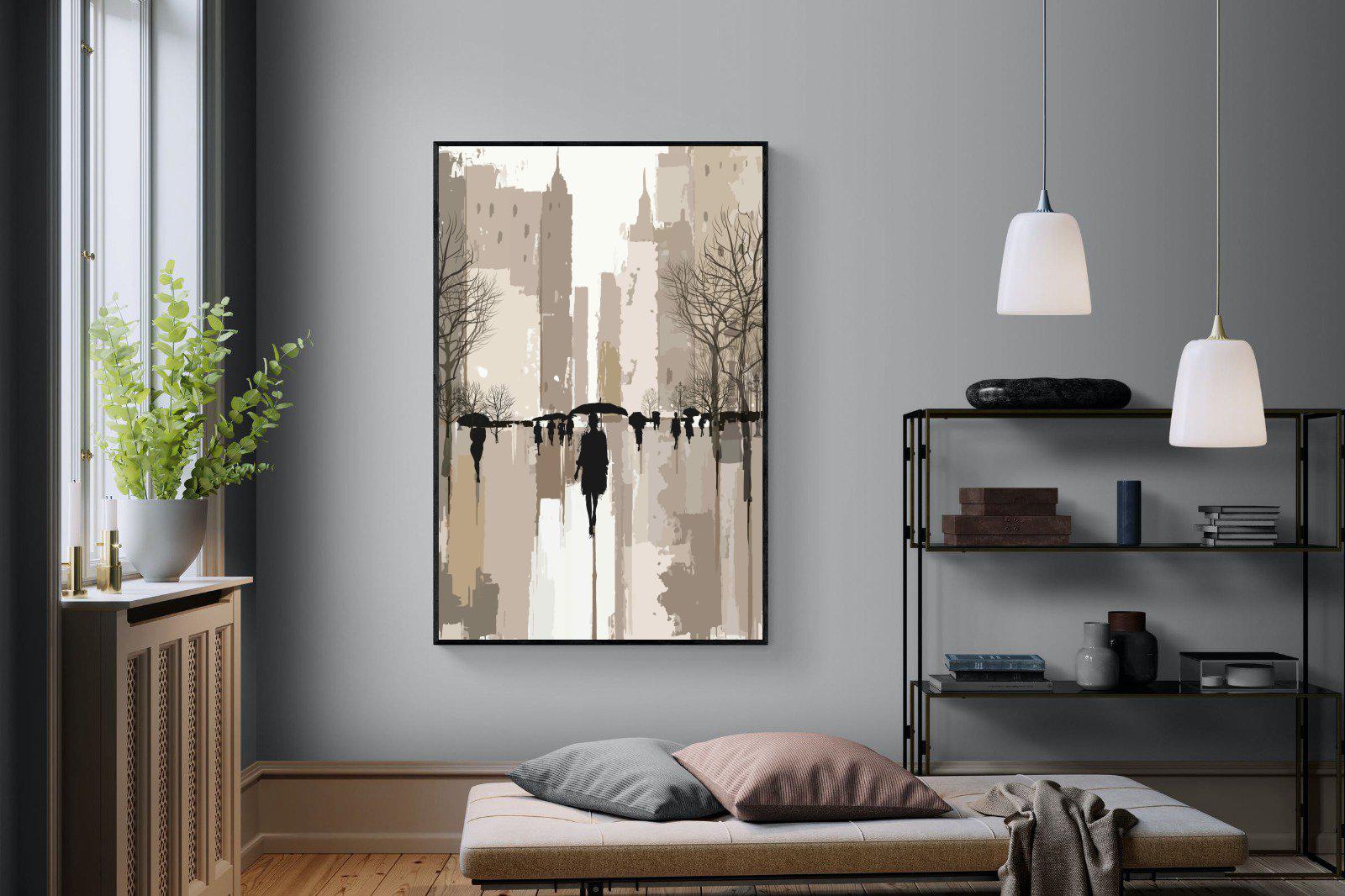 Rainy Manhattan-Wall_Art-120 x 180cm-Mounted Canvas-Black-Pixalot