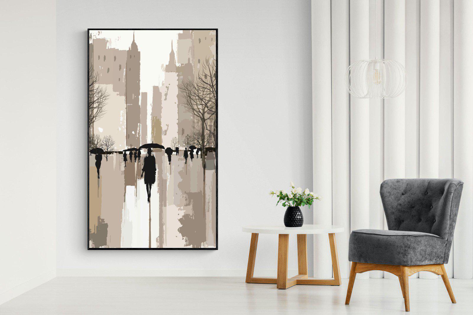 Rainy Manhattan-Wall_Art-130 x 220cm-Mounted Canvas-Black-Pixalot